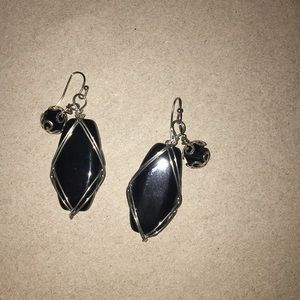 Silver black glass earrings classy elegant